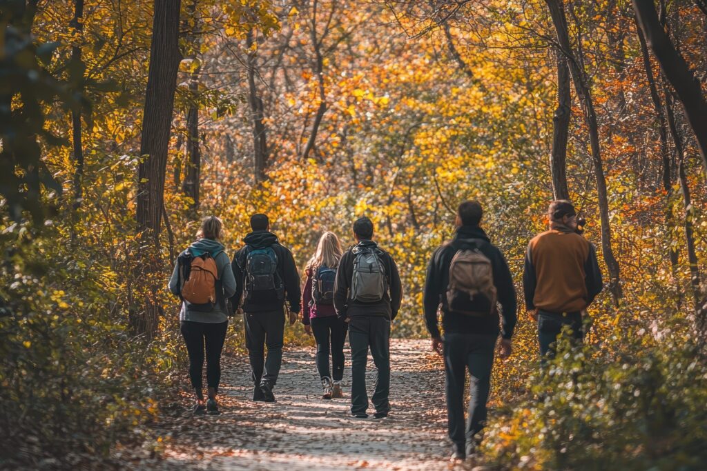 Groupe de participants lors d'une Parenthèse Nature en forêt près de Bourges.